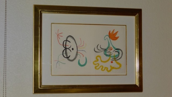 ARTWORK / LITHOGRAPH - ROOSTER - JOAN MIRO - NUMBERED 95/120 - 20x12 - 30x23 WITH FRAME