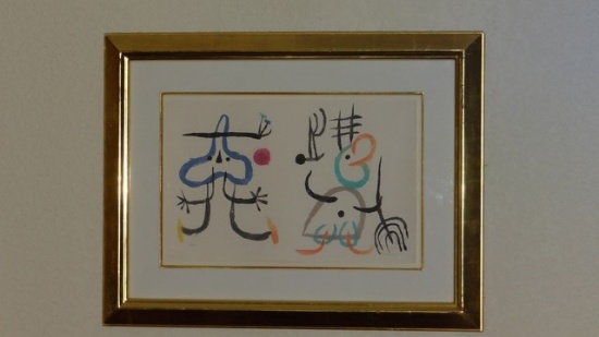 ARTWORK / LITHOGRAPH - FARMER & PITCHFORK - JOAN MIRO - NUMBERED 12/120 - 20x12 - 30x23 WITH FRAME