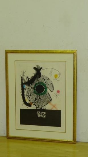 ARTWORK - POSEIDON - JOAN MIRO - SIGNED - NUMBERED 30/75 - 30x41 - 44x55 WITH FRAME - DOUBLE LINEN M