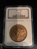 GOLD $20 US COIN - AU 58 GRADE NGC - 1874 S