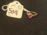 14K GOLD RING WITH RUBY & DIAMOND - 2G