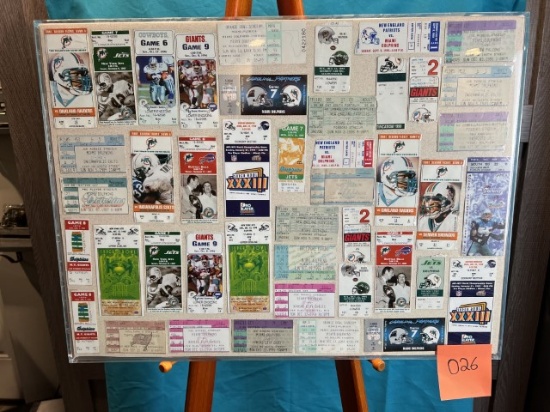 Game ticket collage from various years and decades