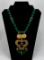 Necklace w/ Green Beads & Gold-Toned Pendant