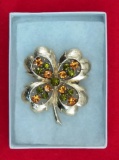 Flower Brooch w/ Colored Stones