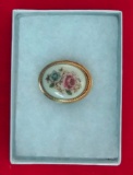 Lenox Flower Painted Cameo Brooch