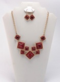Necklace & Earring Set w/ Red Glass