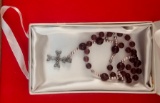 Cross Necklace w/ Purple Beads w/ Box