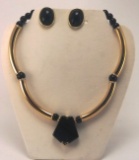 Black & Gold-Tone Necklace & Earring set