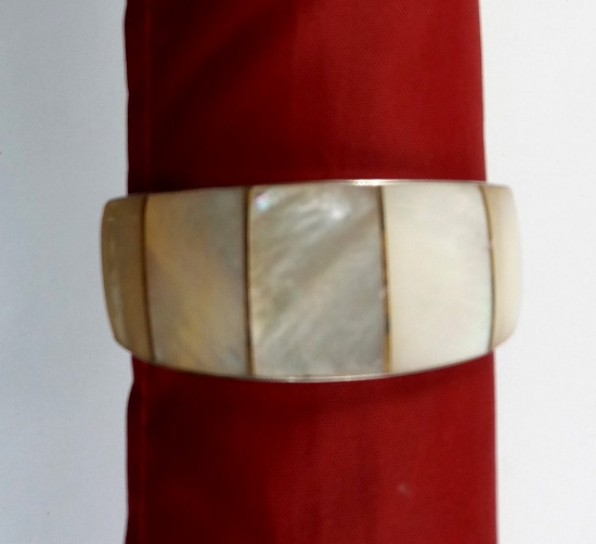 Bangle Bracelet w/ Iridescent White Design