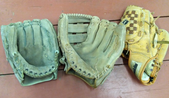 Lot of 3 Older Baseball Gloves