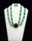 Necklace & Earring Set w/ Green Glass Beads & Brooch Pendant