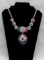 Costume Jewelry Necklace w/ Colored Stones & Clear Rhinestones