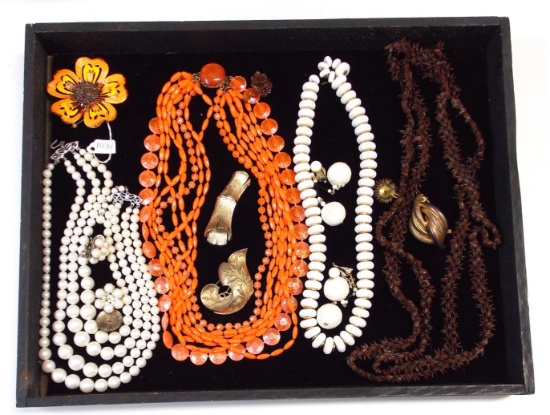 Necklace, Earring, & Brooch Lot  w/ Glass Beads & Faux Pearl