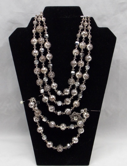 Necklace & Bracelet Set w/ Metal & Crystal Beads