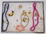 Necklace, Earring, & Brooch Lot  w/ Colored Beads & Faux Pearl