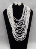 Necklace & Earring set w/ White Glass Beads