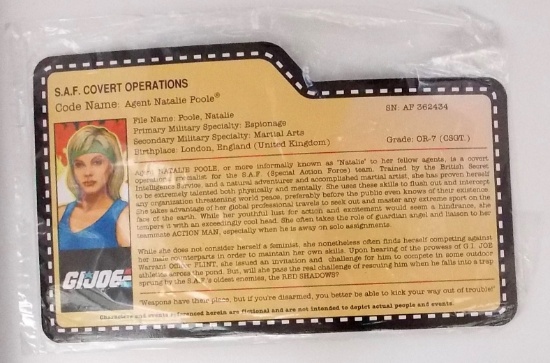 2010 Agent Natalie Poole G.I. Joe Convention Exclusive FileCard