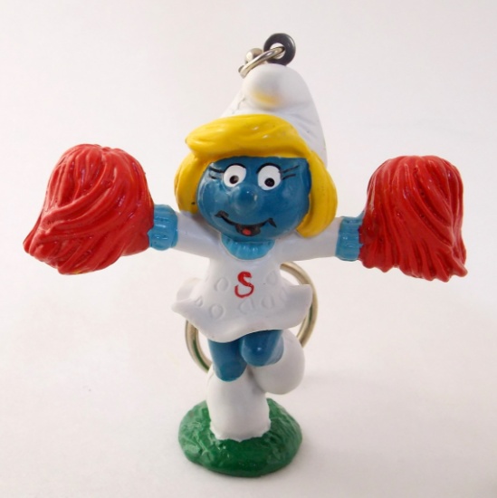 Vintage Cheerleader Smurfette PVC Figural Keychain