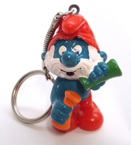 Vintage Chemist Papa Smurf Pvc Figural Keychain Art - 