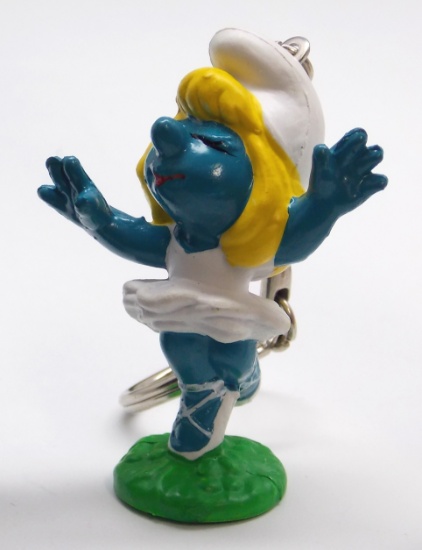 Vintage Ballerina Smurfette PVC Figural Keychain