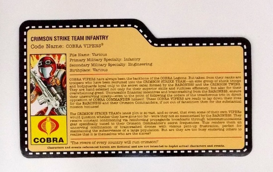 Crimson Strike Team Cobra Vipers G.I. Joe Convention Exclusive FileCard