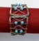 Woven Metal Hinged Bracelet w/ Blue Beads