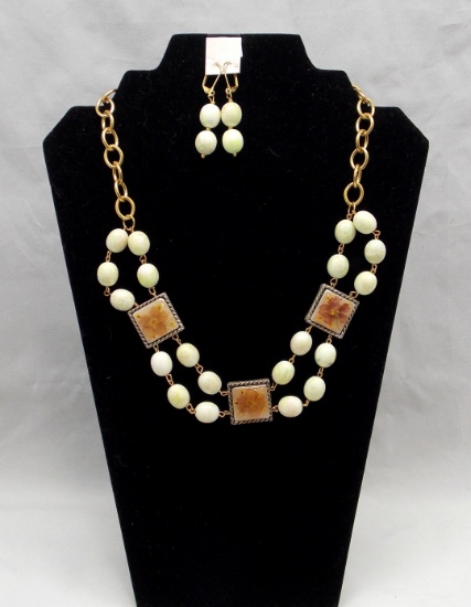 Necklace & Earring Set w/ Flowers & Beads