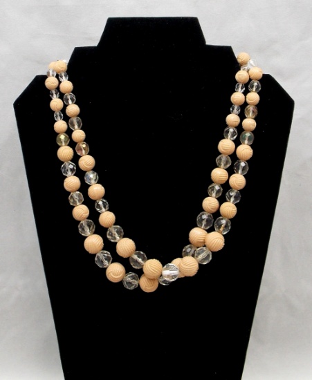 Necklace w/ Clear & Tan Plastic Beads