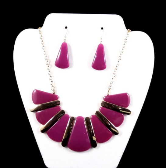 Purple & Gold-Tone Necklace & Earring Set