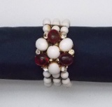 Red Glass Bead, Rhinestone & Faux Pearl Bracelet