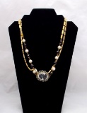 Cameo Necklace w/ Glass Beads & Faux Pearl