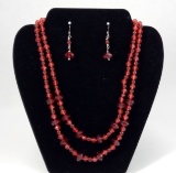 Necklace & Earring Set w/ Red Plastic Crystals & Beads