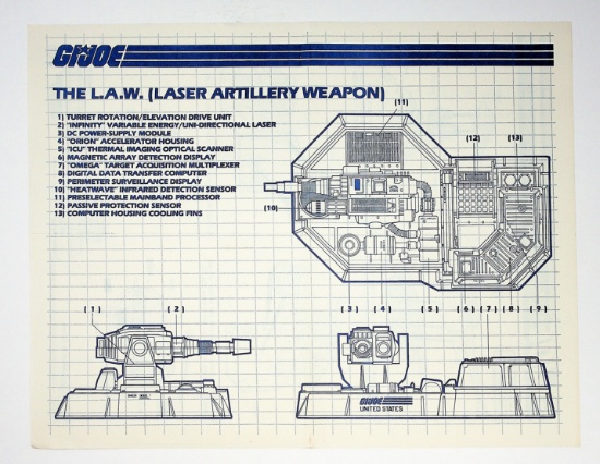 GI Joe Vintage LAW Laser Artillery Weapon Original Hasbro Vehicle Blueprints / Instructions Hasbro