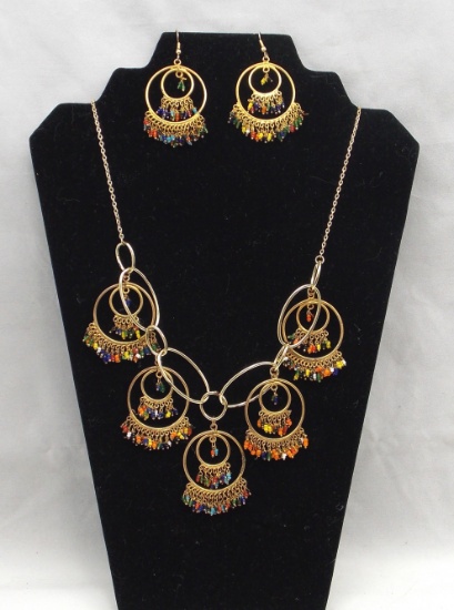 Necklace & Earring set w/ Hoops & Glass Beads