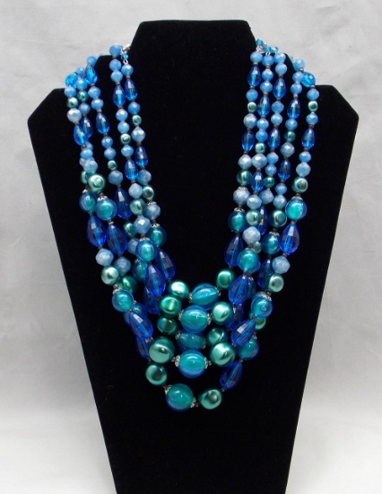 Multi-Strand Necklace w/ Blue Plastic Beads