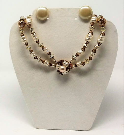 Necklace & Earring Set w/ Gold-Tone Filigree