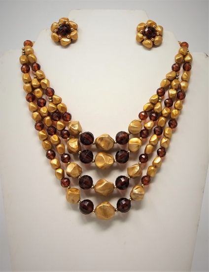 Multi-Strand Bib-Type Beaded Necklace