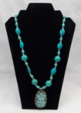 Flower Pendant Necklace w/ Blue Stones