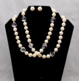 Necklace & Earring Set w/ Faux Pearls & Glass Crystals