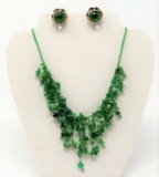 Green Glass Beaded Necklace & Earring Set