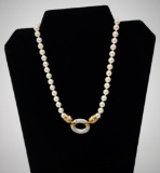 Faux Pearl Necklace w/ Clear Stones