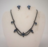 Coro Rhinestone Necklace & Earring Set w/ Blue Stones