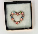 Costume Jewelry Heart shaped Pin Brooch w/ Flowers