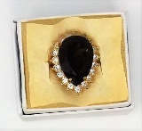 Costume Jewelry Ring w/ Dark Stone & Rhinestones