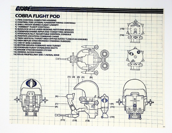 GI Joe Vintage Trouble Bubble Cobra Flight Pod Original Hasbro Vehicle Blueprints
