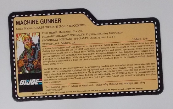 2007 Rock 'N' Roll G.I. Joe Convention Exclusive FileCard