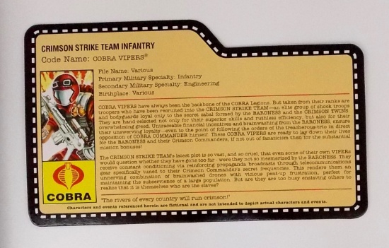 Crimson Strike Team Cobra Vipers G.I. Joe Convention Exclusive FileCard