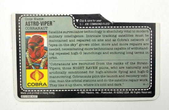 Vintage Cobra Astro-Viper GI Joe FileCard
