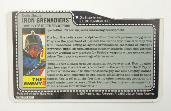 Vintage Iron Grenadier GI Joe FileCard