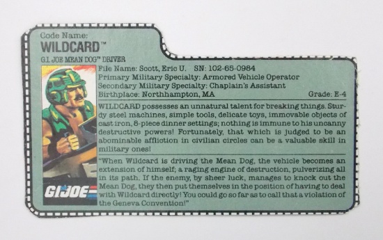 Vintage Wildcard GI Joe FileCard